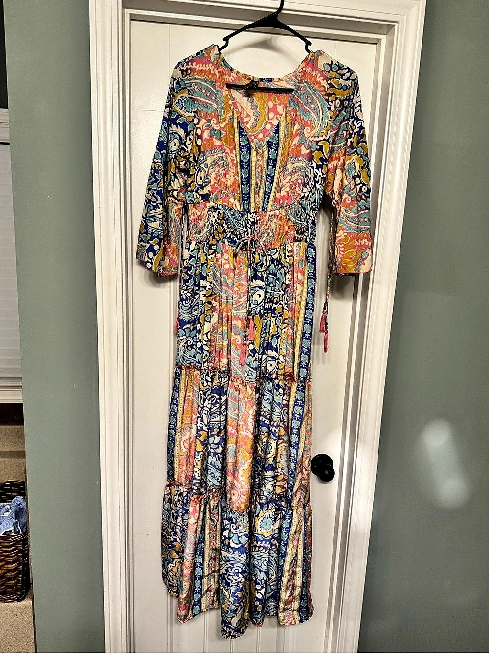 ME2M Magic Paisley Maxi Dress in Blue & Pink Like New